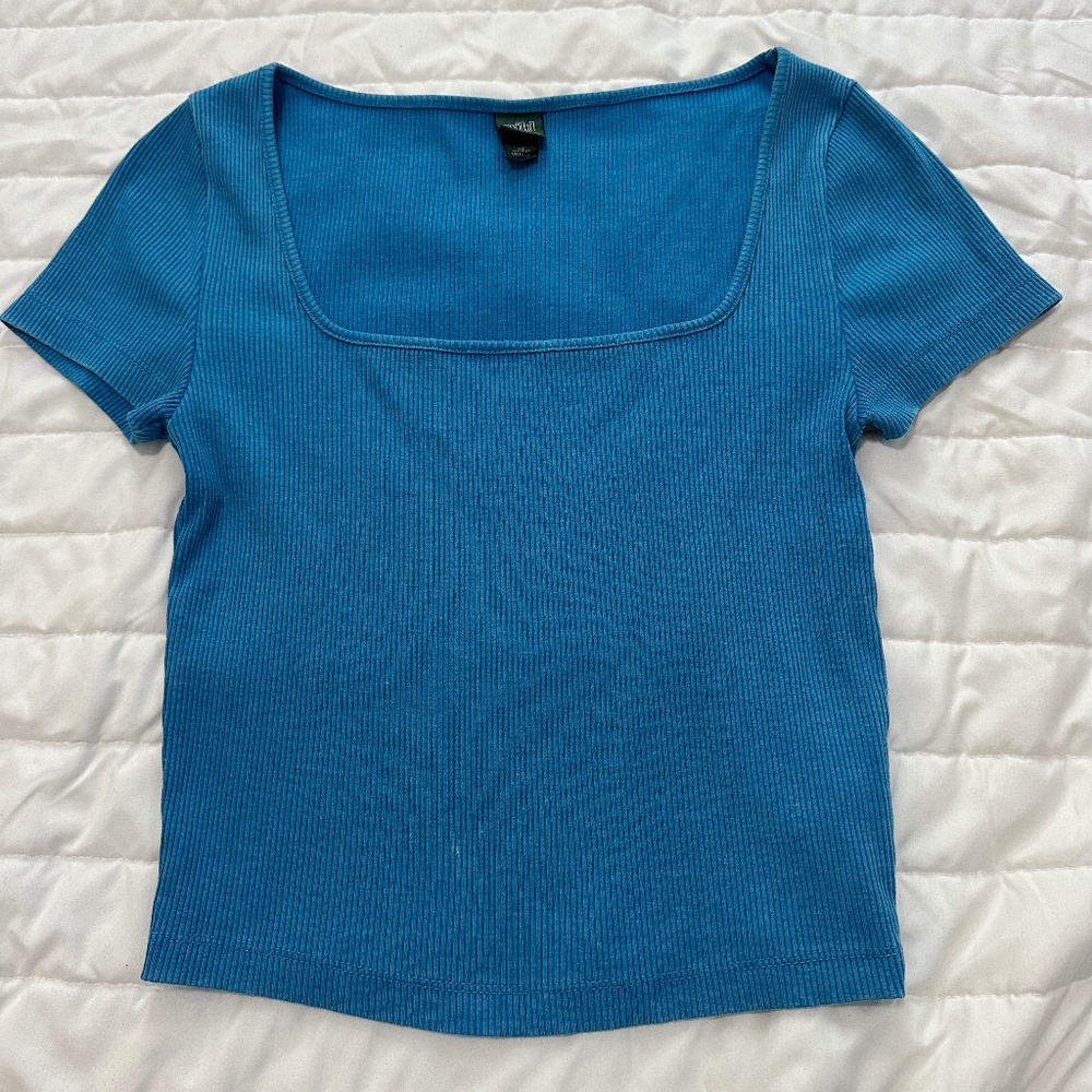 Target Wild Fable XS Blue Ribbed Square Neck Top